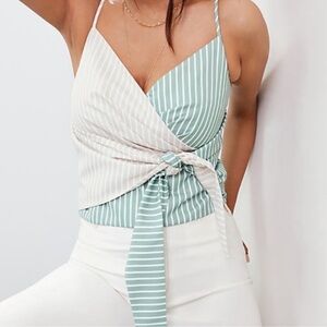 Anthropologie Mare Mare Tie Front Tank green and tan striped size medium EUC